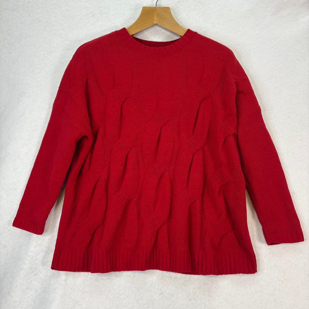 J. Jill Women's Size M‎ Red Chenille Cable Knit Long Sleeve Sweater Acedemia